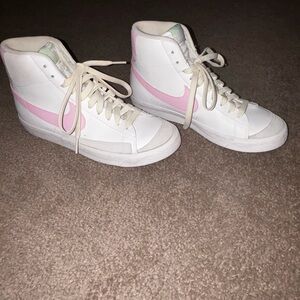 Nike Kids White and Pink High-Top Sneakers